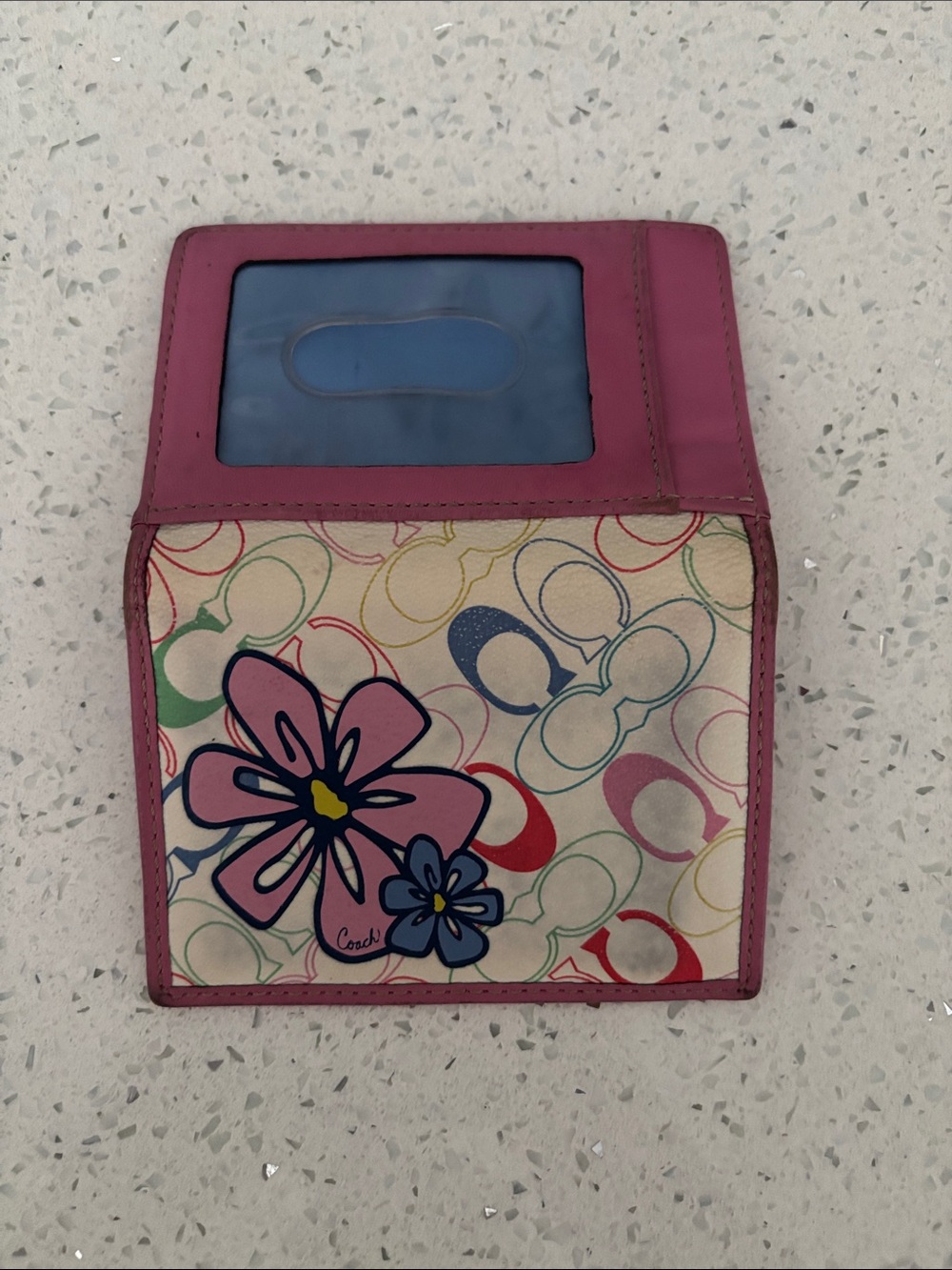 Rare Vintage Coach Multicolor Floral Signature Card Holder Wallet Case Pink Trim - Picture 6 of 13
